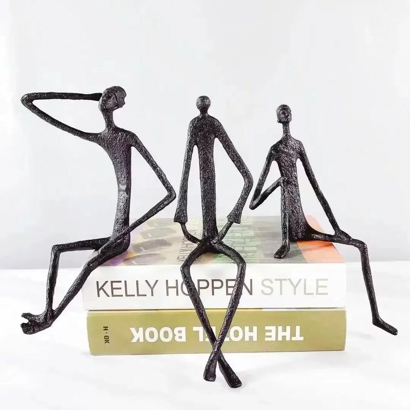 Abstract Black Iron Figure Sculptures Set of 3 Shelf Sitters for Home by House Of Avana