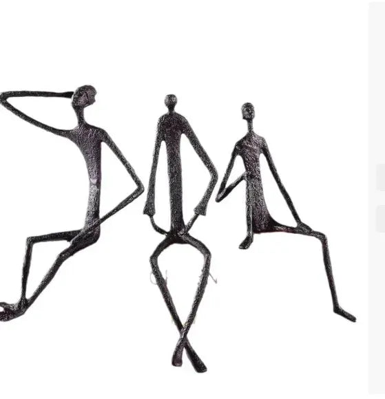 Abstract Black Iron Figure Sculptures Set of 3 Shelf Sitters for Home by House Of Avana