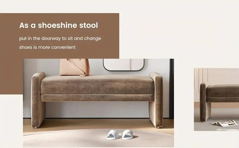 Modern Brown Entrance Shoe Changing Stool with Storage - Multifunctional Soft Seat Bench with Shoe Storage Compartment, Space-Saving Design for Entryway, Living Room, Bedroom, Hallway - Contemporary Minimalist Stool with Cush by House Of Avana