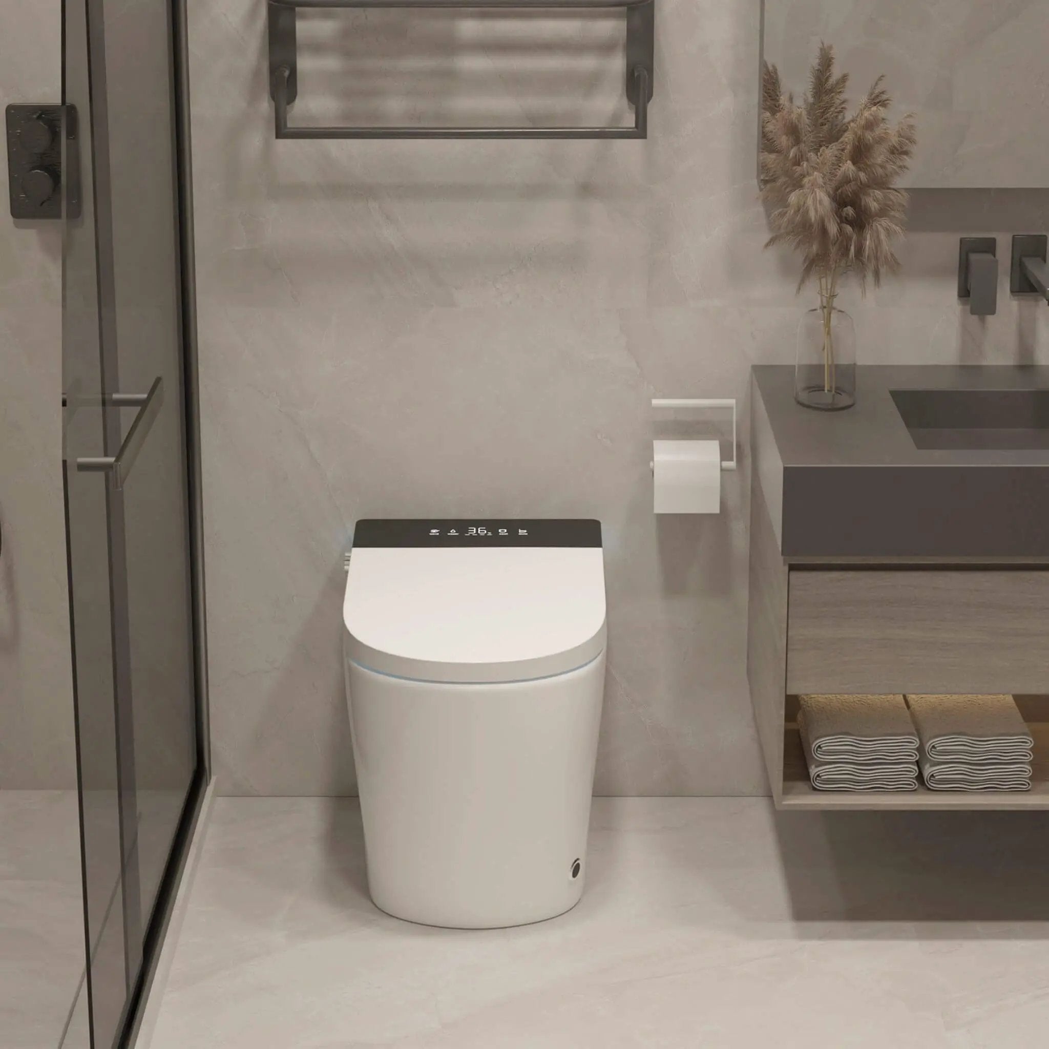 Nuvia Modern Compact Smart Tankless Toilet With Bidet, Auto Open, Auto Flush, Heated Seat And Air Dryer (SAK51990) by SAKSBY WHOLESALE