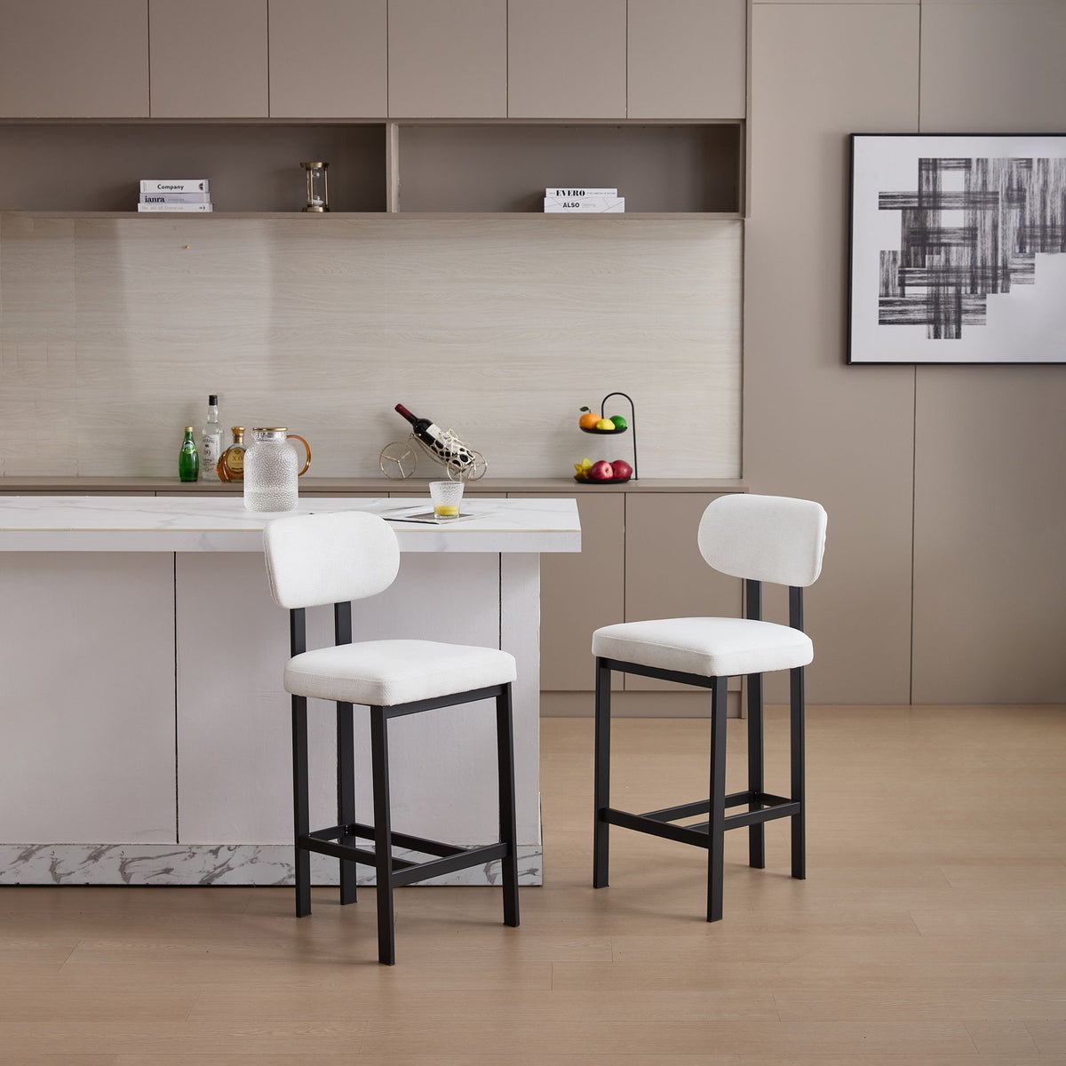 Modern Counter Height Stools Set of 2 with Reinforced Fabric Upholstery - Beige, Orange, Green, photo 12 of 12