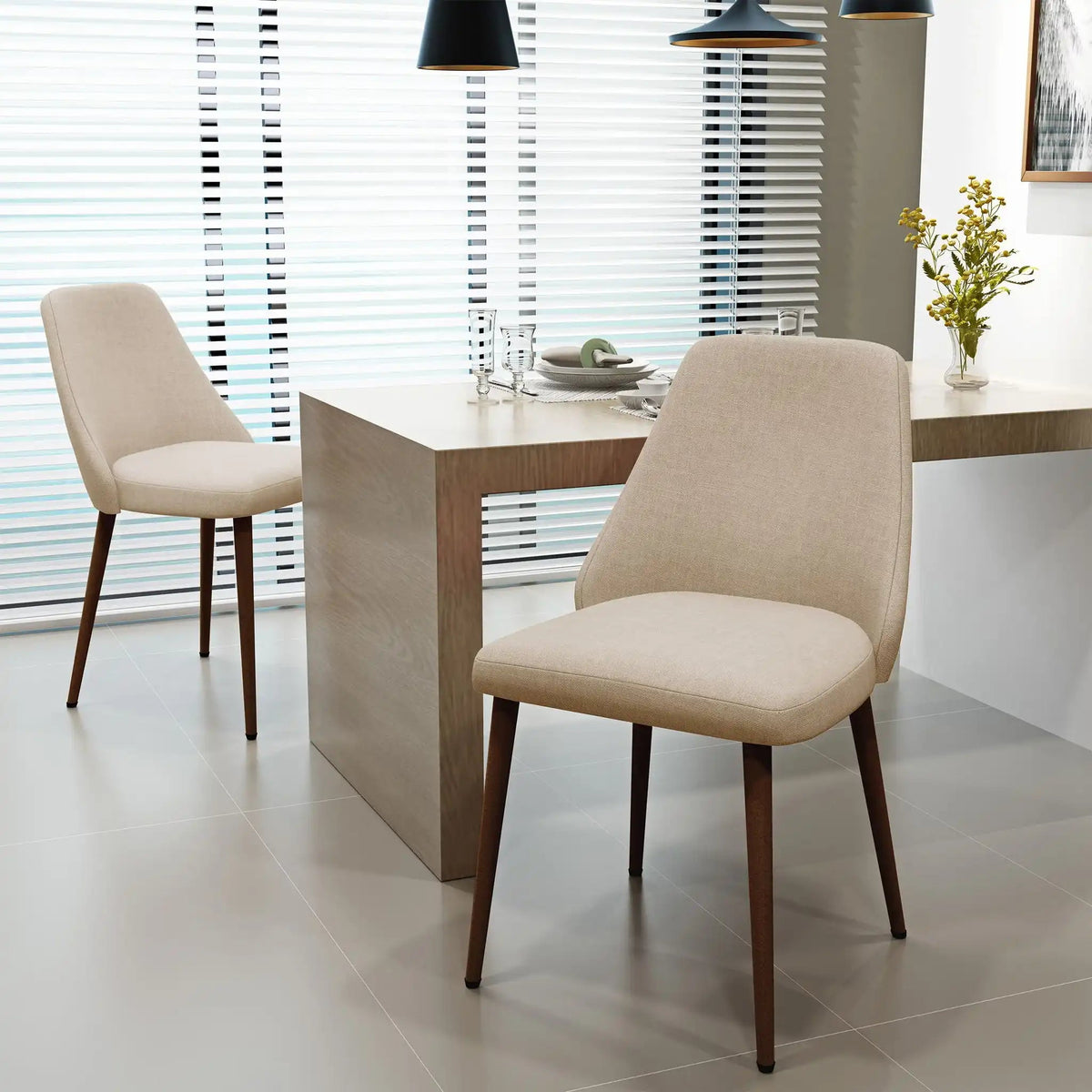 Modern Dining Chair with Iron Legs and Wood Finish - Dark Gray or Light Brown, photo 6 of 8