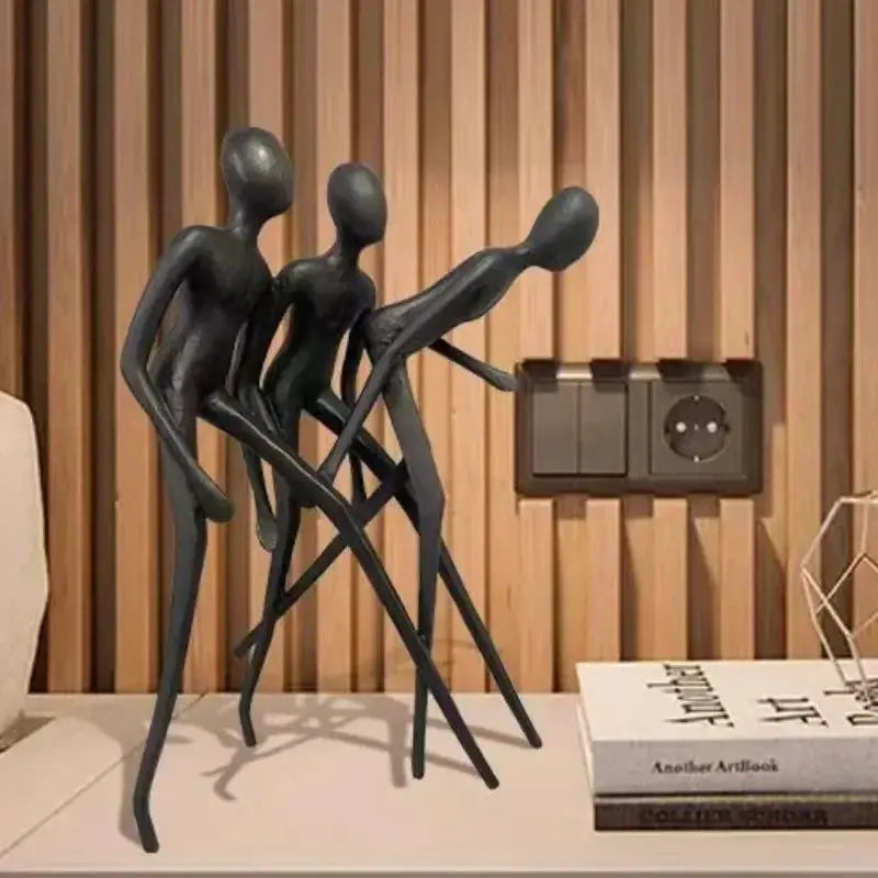Abstract Human Sculpture Matte Black Iron Trio for Your Living Room by House Of Avana