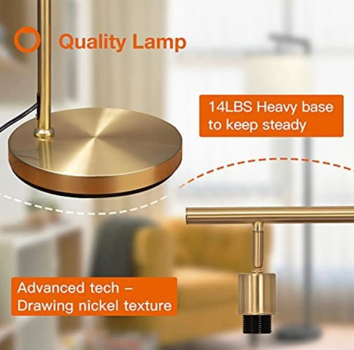 Modern Floor Lamp, Classic Standing Lamp Reading Standing Light for Bedroom Living Room with LED Bulb by Outdoor Solar Outlet
