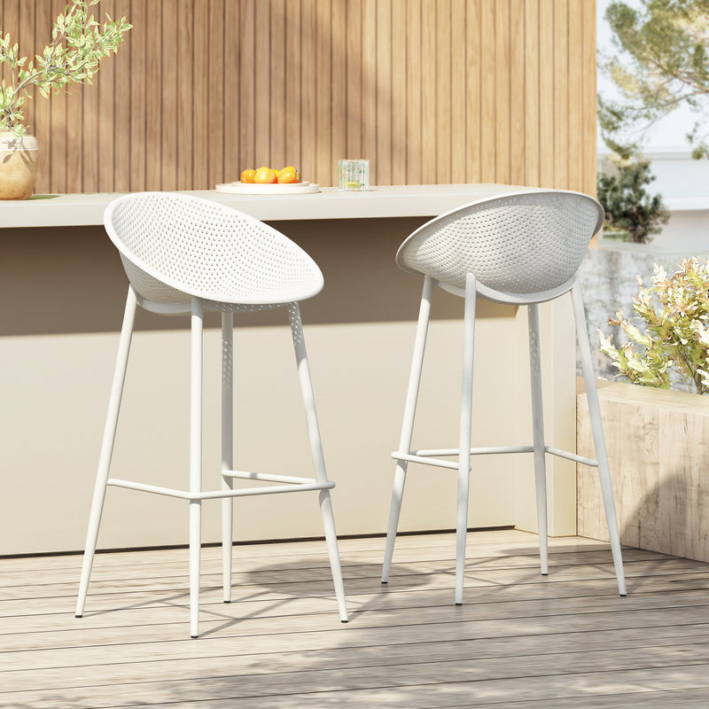 Modern Gable Outdoor Barstool Set of 2 with Perforated Design - White, photo 2 of 13