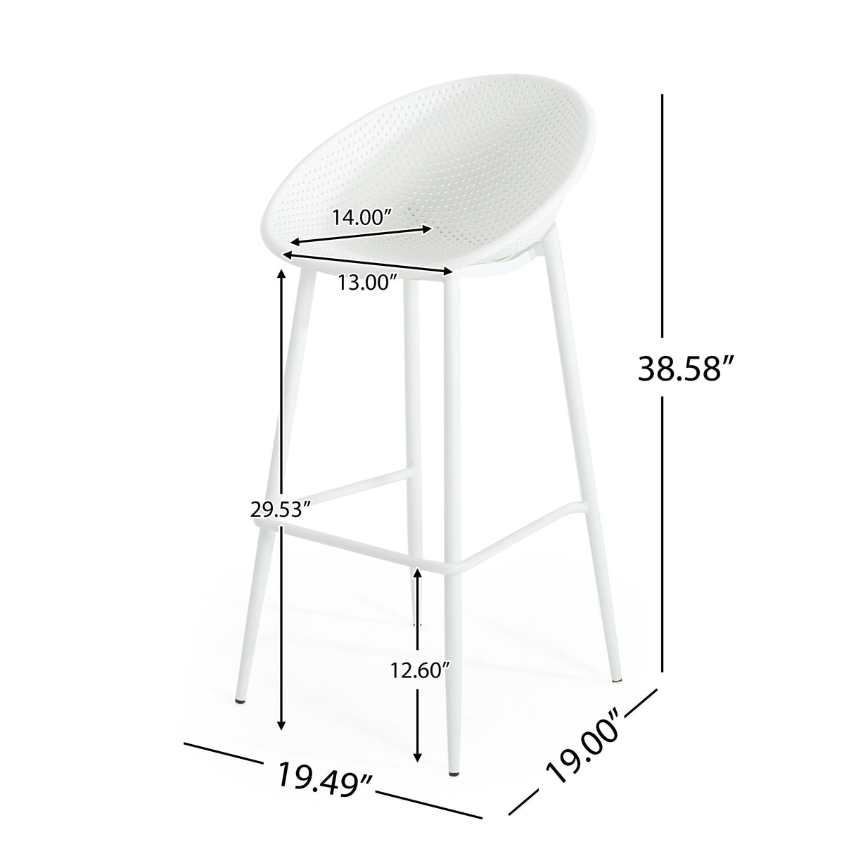 Modern Gable Outdoor Barstool Set of 2 with Perforated Design - White, photo 3 of 13