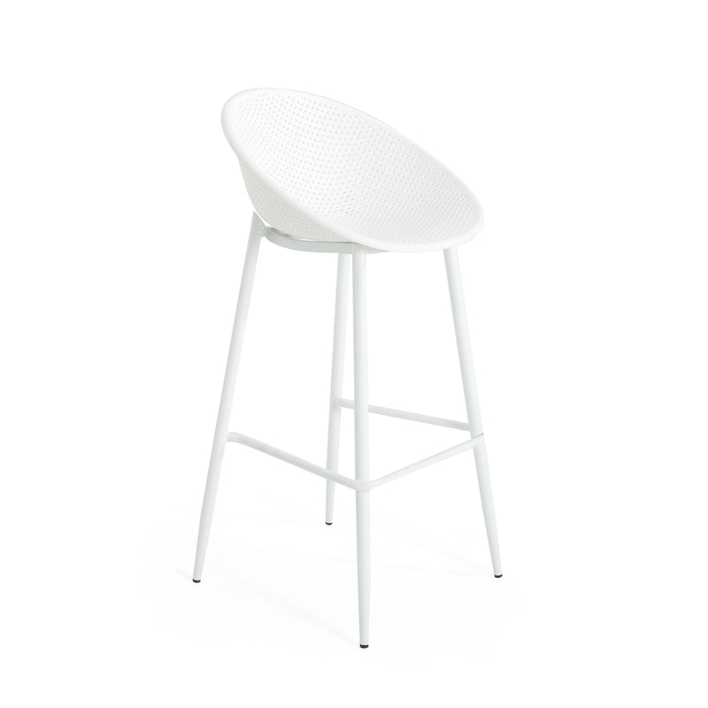Modern Gable Outdoor Barstool Set of 2 with Perforated Design - White, photo 5 of 13