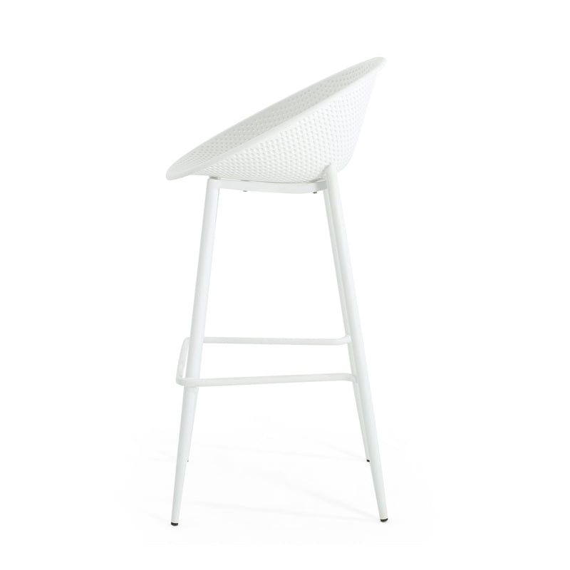 Modern Gable Outdoor Barstool Set of 2 with Perforated Design - White, photo 6 of 13