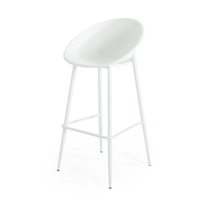 Modern Gable Outdoor Barstool Set of 2 with Perforated Design - White, photo 8 of 13