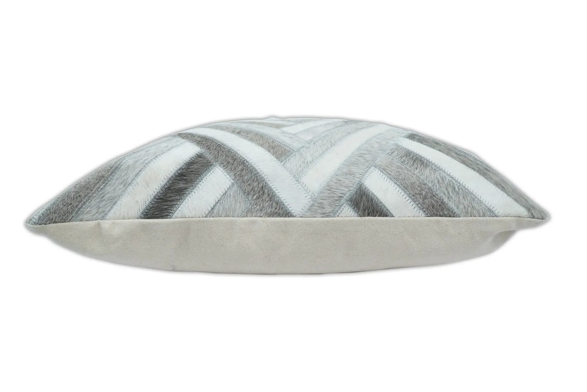 Modern Geometric Silver and Ivory Striped Genuine leather Pillow, Cushion | PL18 by The Rug Decor