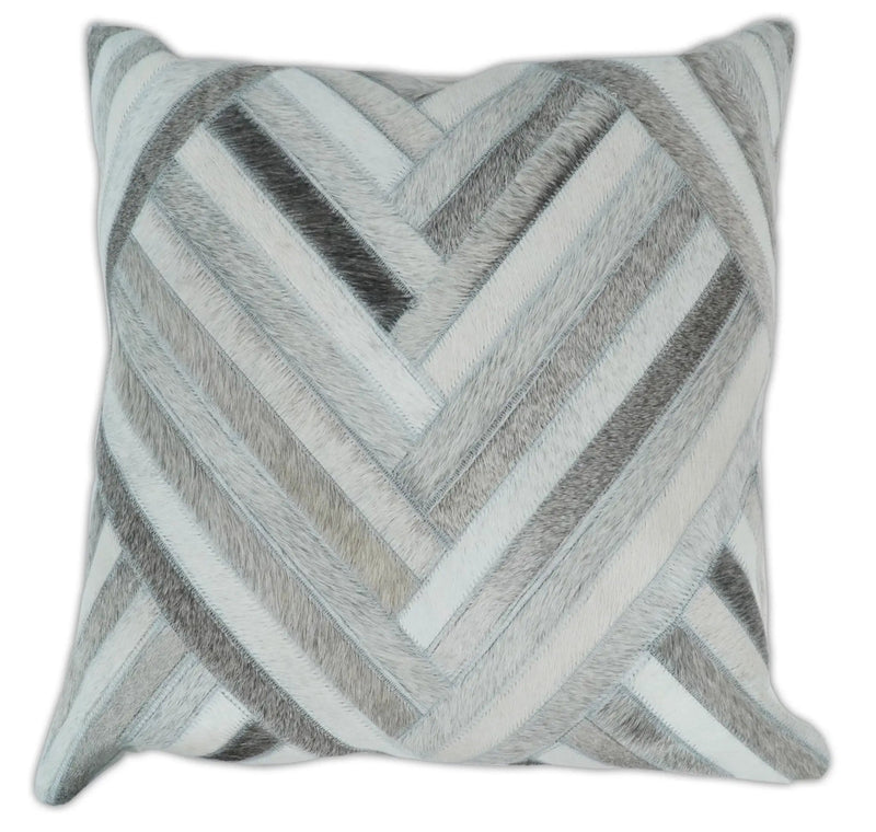 Modern Geometric Silver and Ivory Striped Genuine leather Pillow, Cushion | PL18 by The Rug Decor