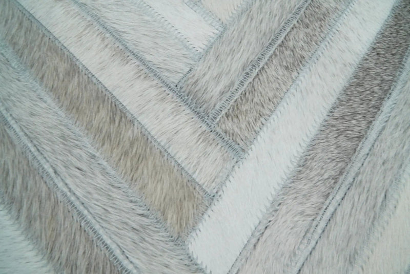 Modern Geometric Silver and Ivory Striped Genuine leather Pillow, Cushion | PL18 by The Rug Decor