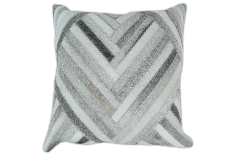 Modern Geometric Silver and Ivory Striped Genuine leather Pillow, Cushion | PL18 by The Rug Decor