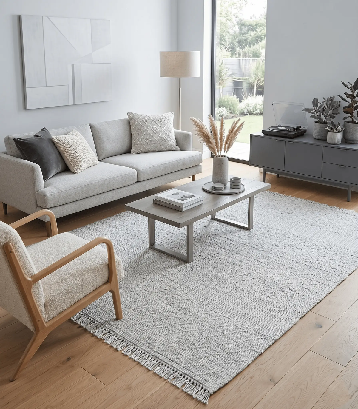 Modern Geometrical White Dhurrie Wool Area Rug by The Rug Decor