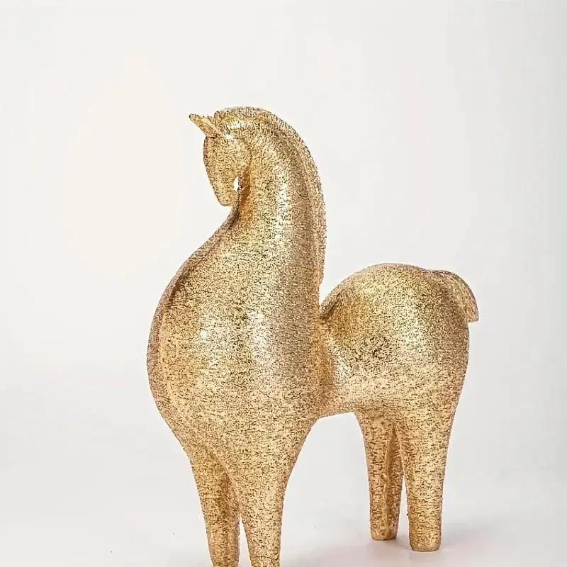 Modern Golden Horse Figurine Textured Abstract Design for Your Home by House Of Avana