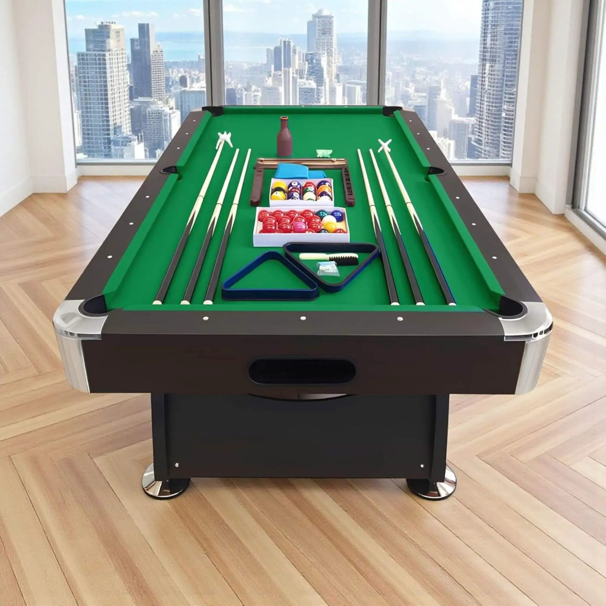 8FT Modern Green Felt Billiard Pool Table With Automatic Ball Return And Accessories Kit (SAK24870) by SAKSBY WHOLESALE