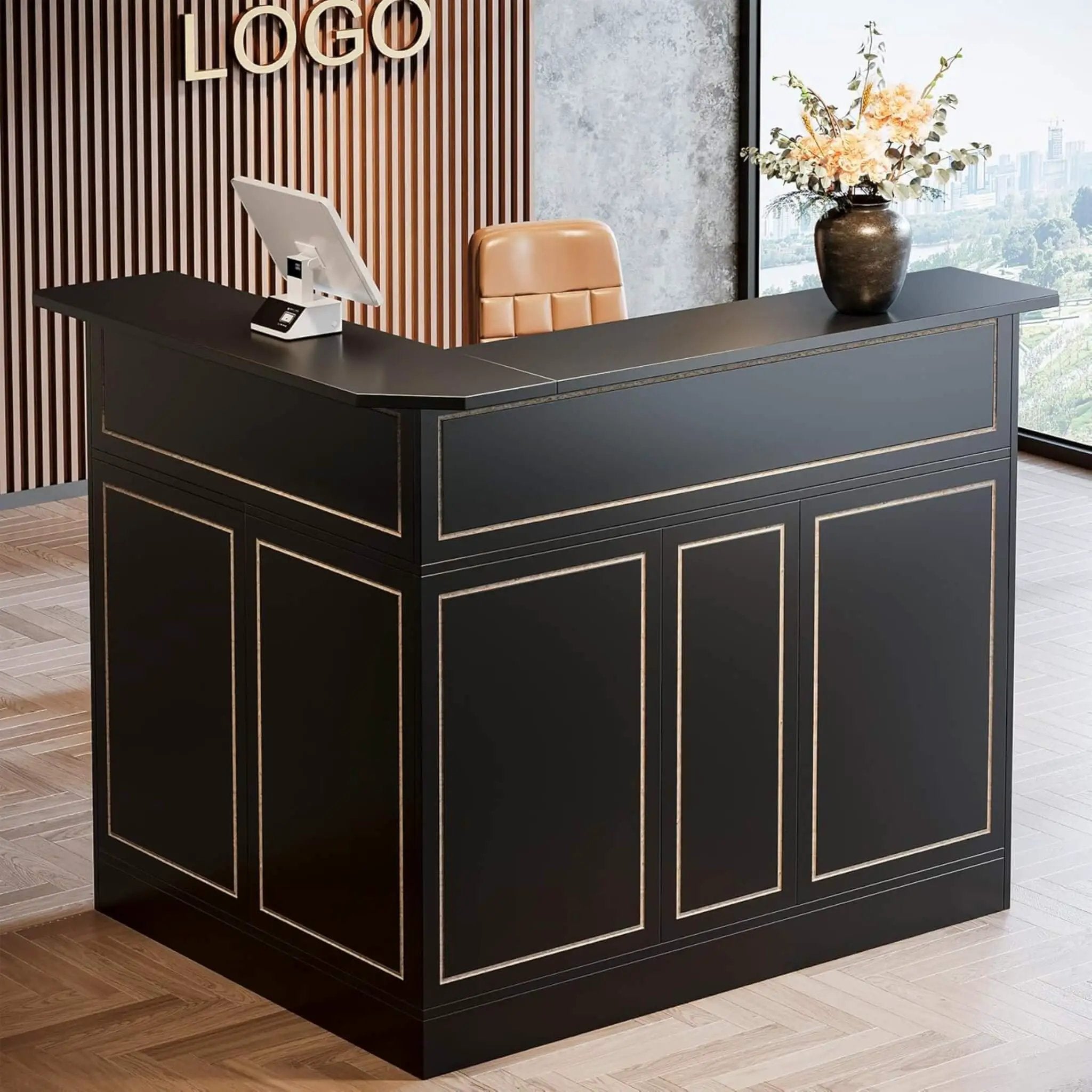 Velmor Modern L-Shaped Reception Desk With Storage Shelves (SAK81036) by SAKSBY WHOLESALE