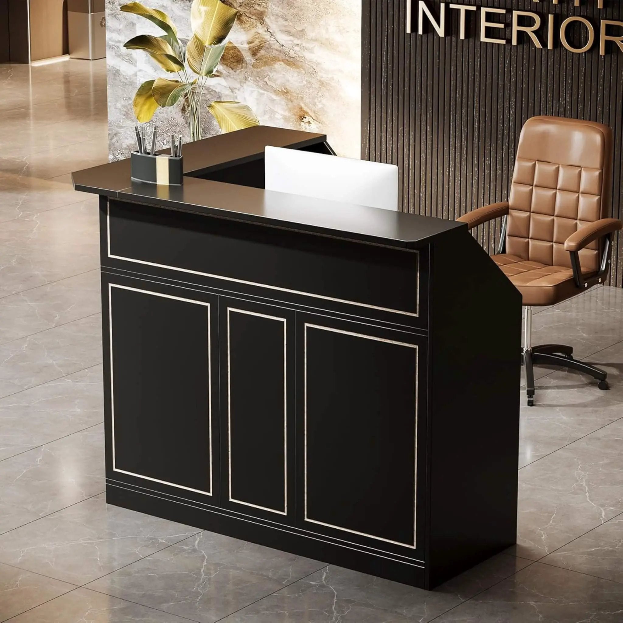 Velmor Modern L-Shaped Reception Desk With Storage Shelves (SAK81036) by SAKSBY WHOLESALE