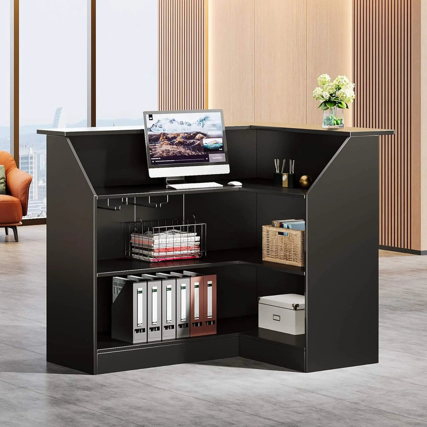 Modern L-Shaped Reception Desk With Storage Shelves (SAK81036) by SAKSBY WHOLESALE