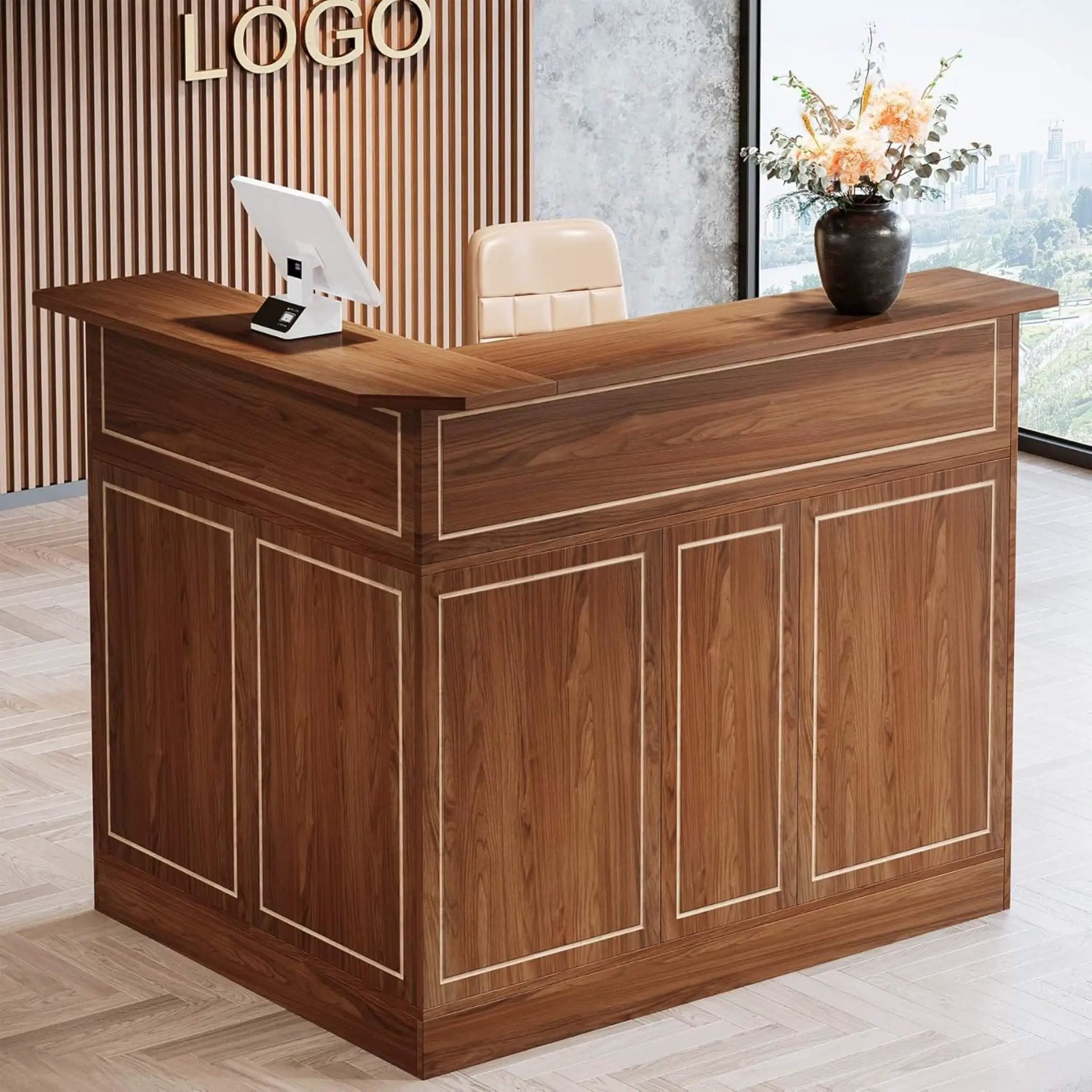 Velmor Modern L-Shaped Reception Desk With Storage Shelves (SAK81036) by SAKSBY WHOLESALE