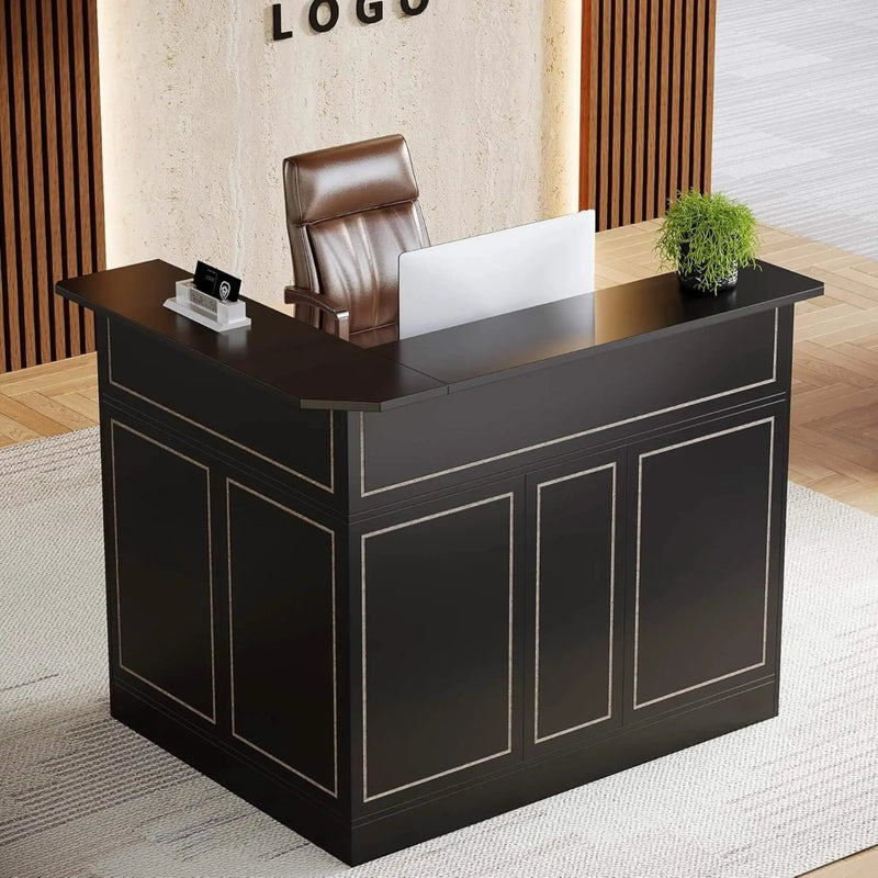 Velmor Modern L-Shaped Reception Desk With Storage Shelves (SAK81036) by SAKSBY WHOLESALE