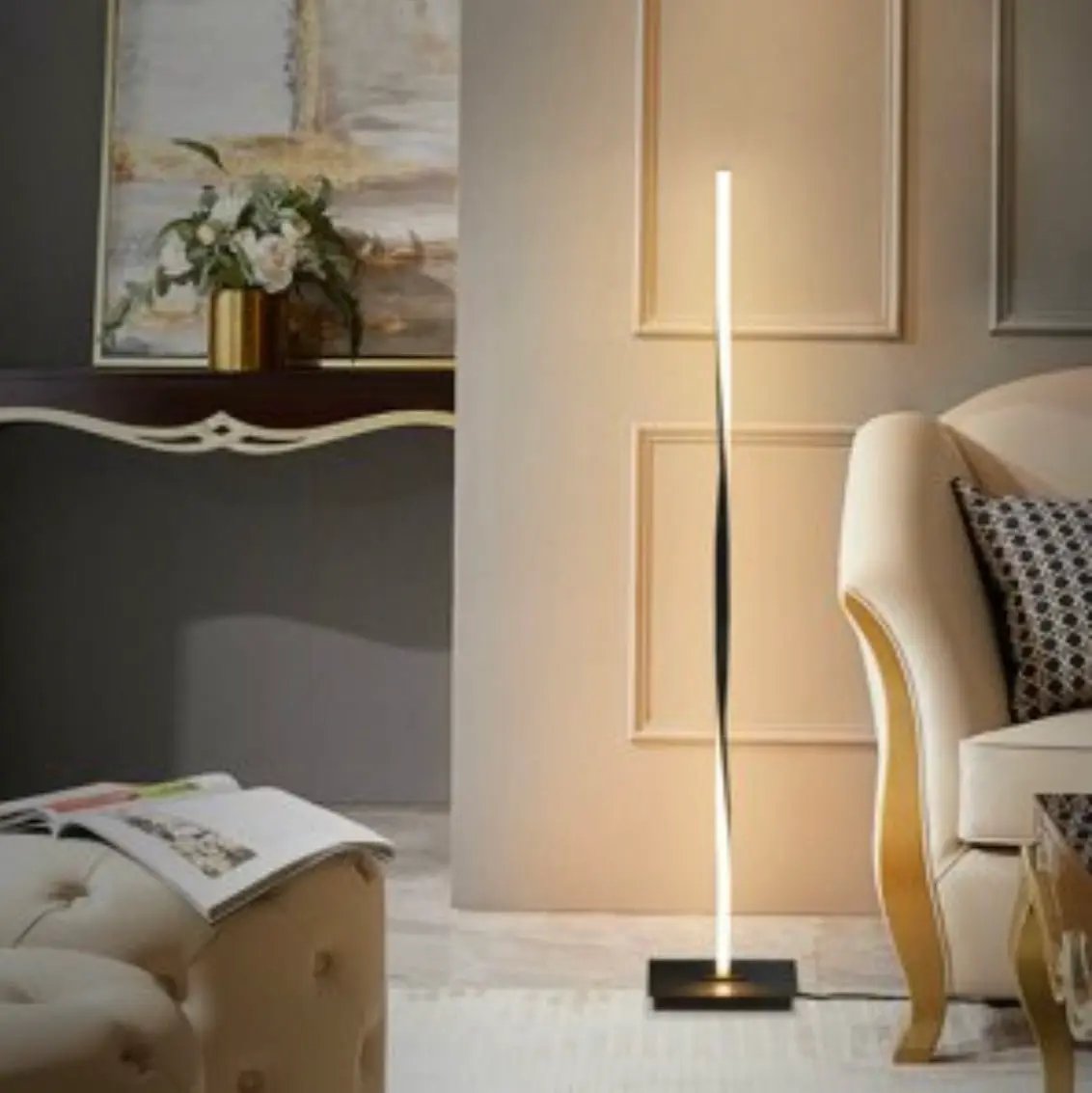 Modern LED Floor Lamp for Living Room Bright Lighting - 48" Tall Light-Dimmable by Outdoor Solar Outlet