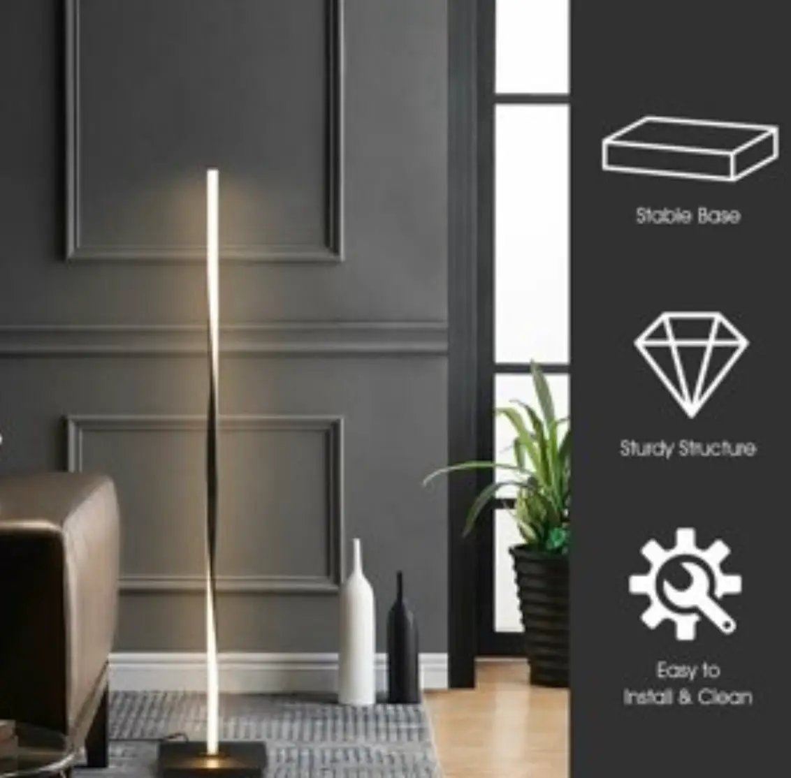 Modern LED Floor Lamp for Living Room Bright Lighting - 48" Tall Light-Dimmable by Outdoor Solar Outlet