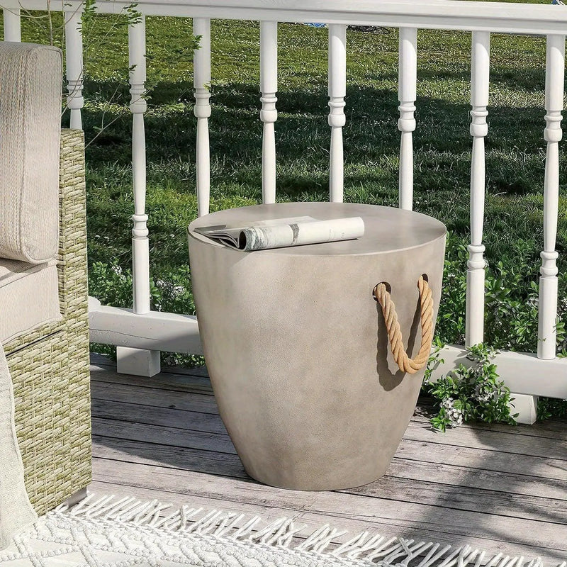 Modern Light Gray Concrete End Table with Rope Handles by House Of Avana