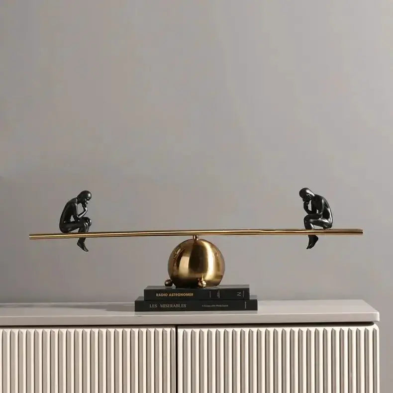 Modern Balance Thinker Sculpture with Golden Ladder for Contemporary Home Decor by House Of Avana