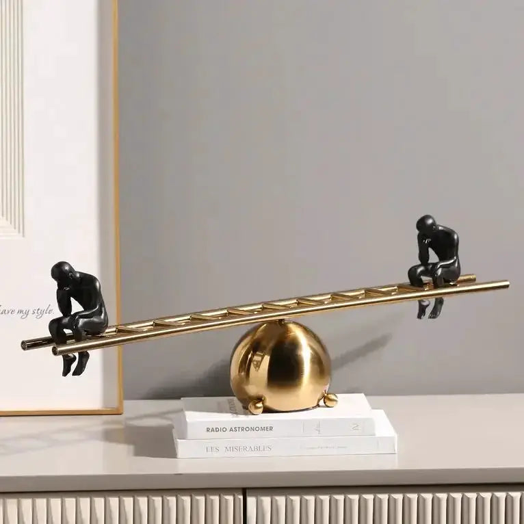 Modern Balance Thinker Sculpture with Golden Ladder for Contemporary Home Decor by House Of Avana