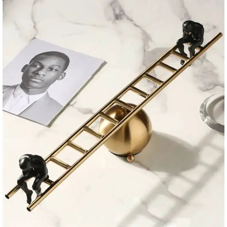 Modern Balance Thinker Sculpture with Golden Ladder for Contemporary Home Decor by House Of Avana