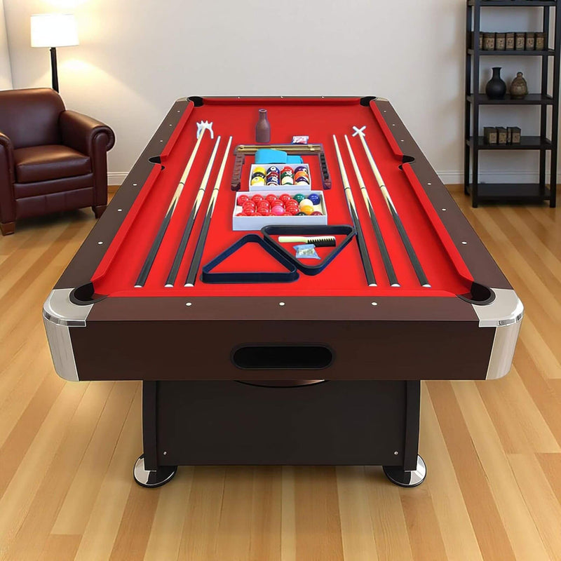 8FT Modern Red Felt Billiard Pool Table With Automatic Ball Return And Accessories Kit (SAK76139) by SAKSBY WHOLESALE