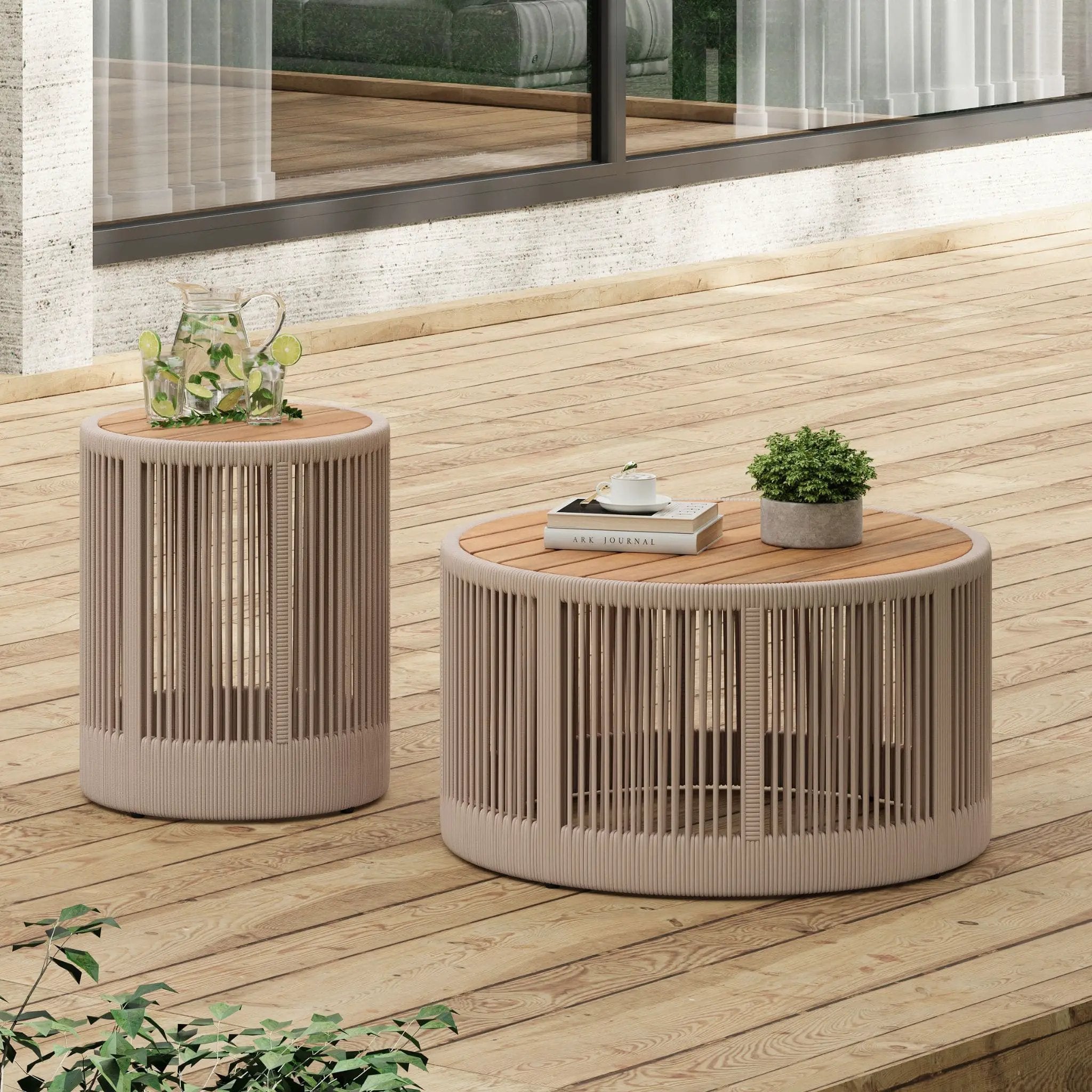 Alora Modern Rustic Coffee Table & Side Table With Woven Rope Design (SAK56739) by SAKSBY WHOLESALE