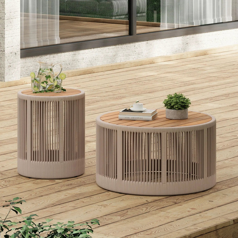 Alora Modern Rustic Coffee Table & Side Table With Woven Rope Design (SAK56739) by SAKSBY WHOLESALE