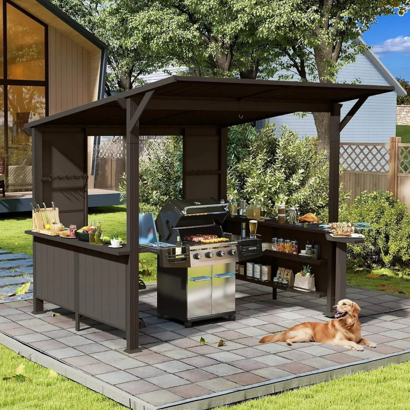 [09X10FT] Alora Modern Slanted Hardtop Alloy Steel Grill Gazebo (SAK32687) by SAKSBY WHOLESALE