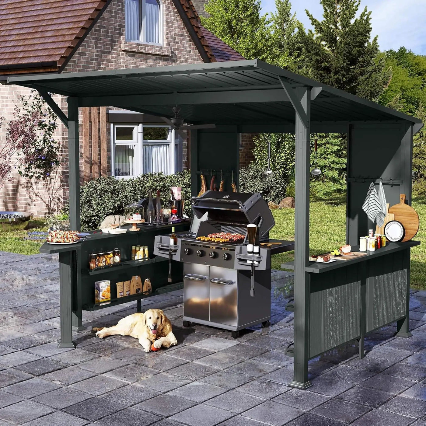 [09X10FT] Alora Modern Slanted Hardtop Alloy Steel Grill Gazebo (SAK32687) by SAKSBY WHOLESALE