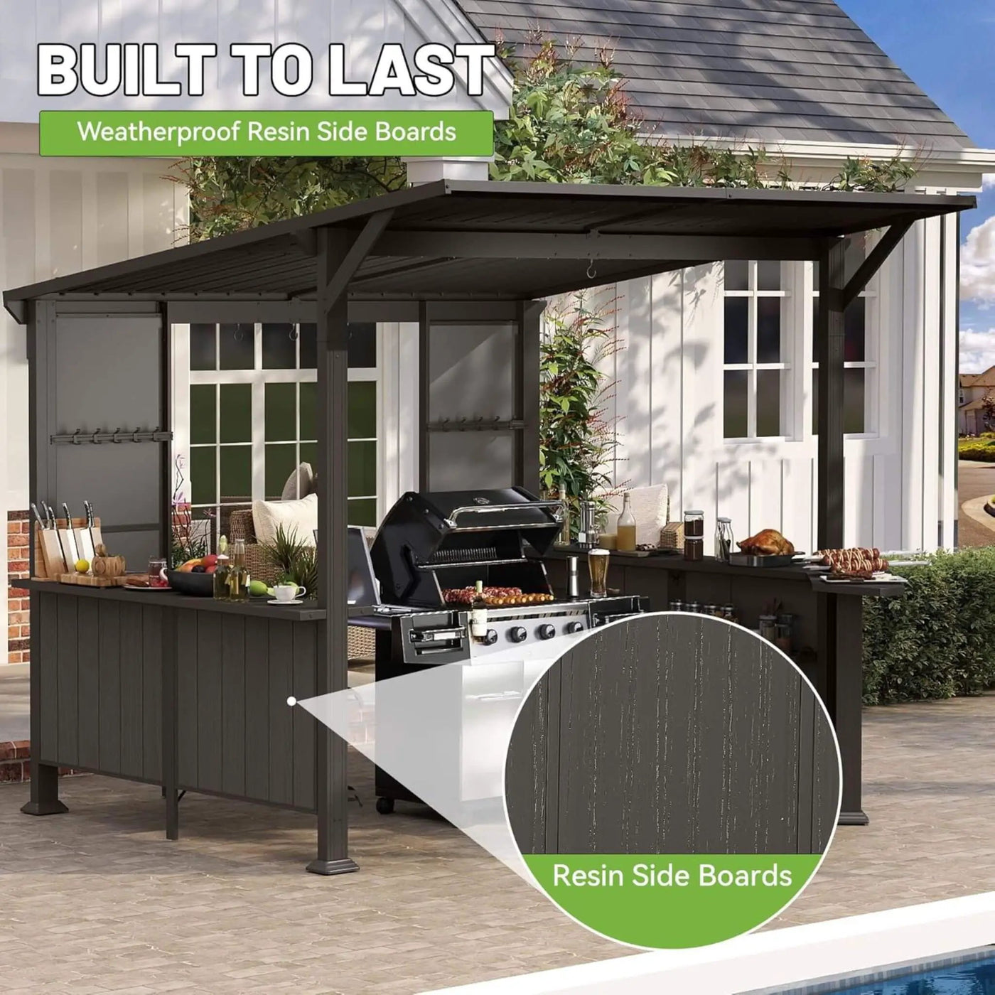 [09X10FT] Alora Modern Slanted Hardtop Alloy Steel Grill Gazebo (SAK32687) by SAKSBY WHOLESALE