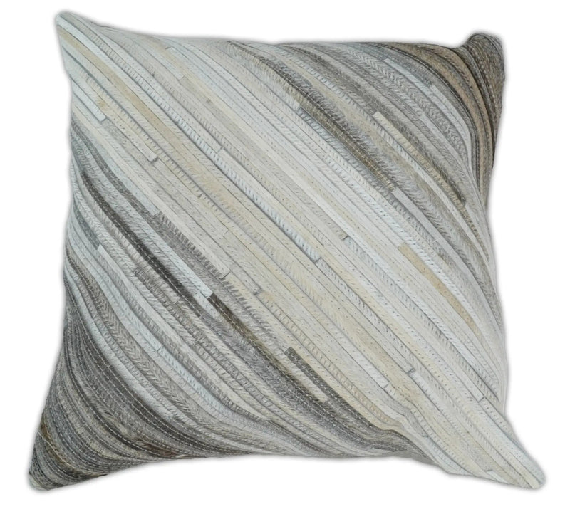 Modern Stripes Ivory and Gray Genuine Leather Accent Pillow, Cushion | PL17 by The Rug Decor