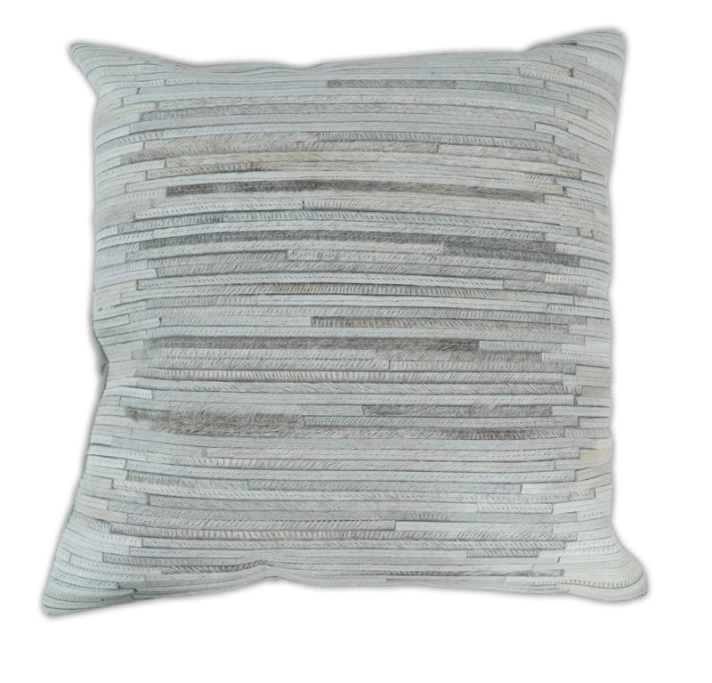 Modern Stripes Ivory and Gray Genuine leather Pillow with Insert, Cushion | PL16 by The Rug Decor