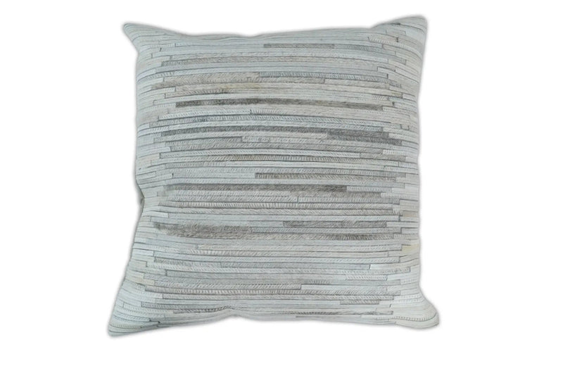 Modern Stripes Ivory and Gray Genuine leather Pillow with Insert, Cushion | PL16 by The Rug Decor