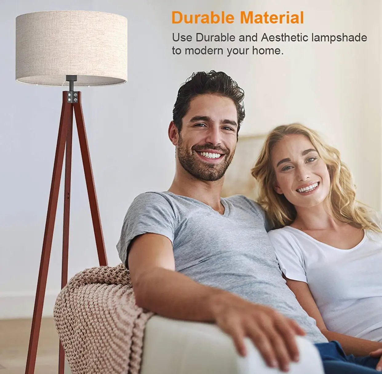 Modern Tripod LED Floor Lamp – Mid Century Dimmable Modern Light for Contemporary Living Rooms - Tall Free Standing Lamp with Solid Wood Legs by Outdoor Solar Outlet