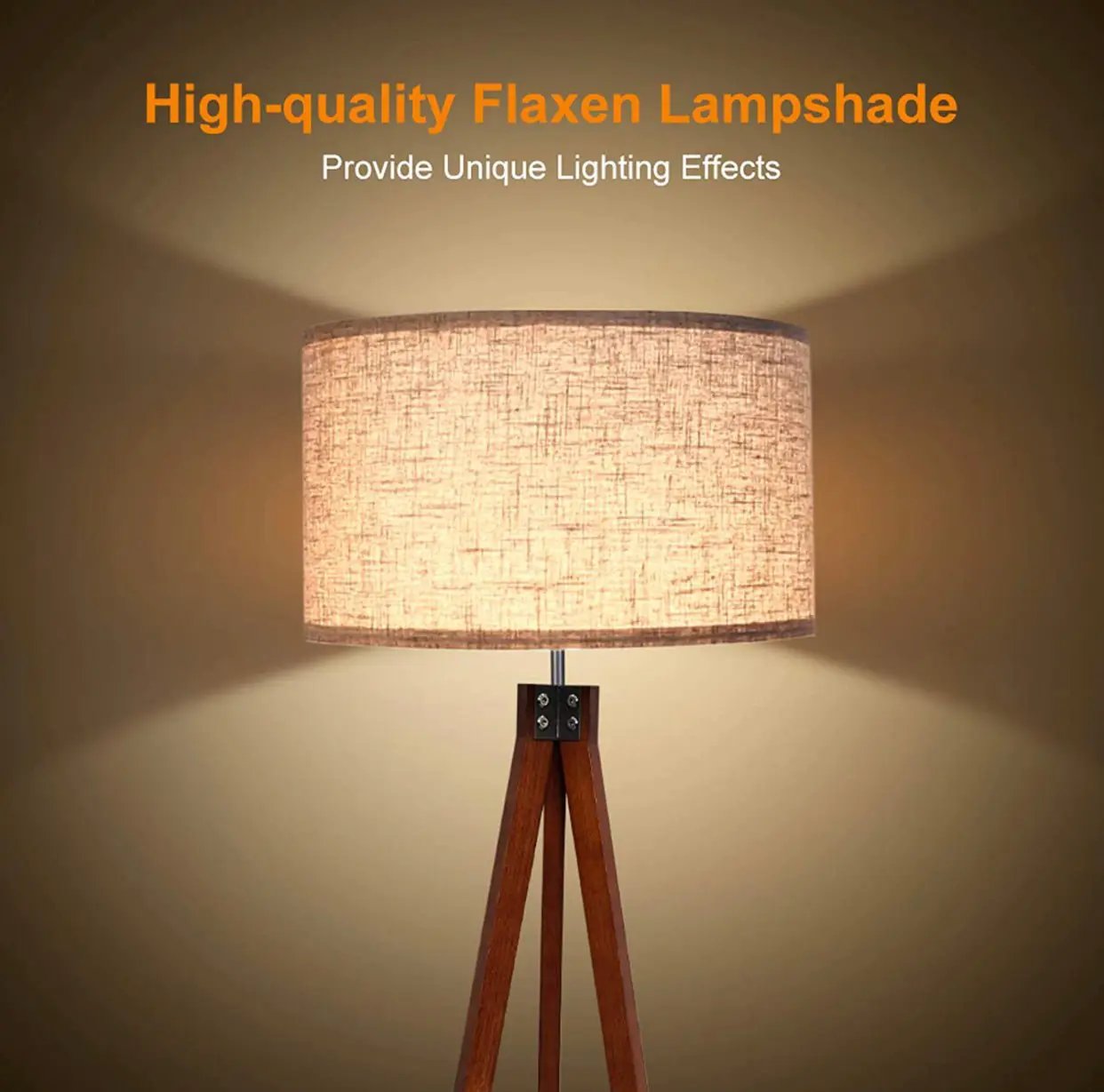 Modern Tripod LED Floor Lamp – Mid Century Dimmable Modern Light for Contemporary Living Rooms - Tall Free Standing Lamp with Solid Wood Legs by Outdoor Solar Outlet