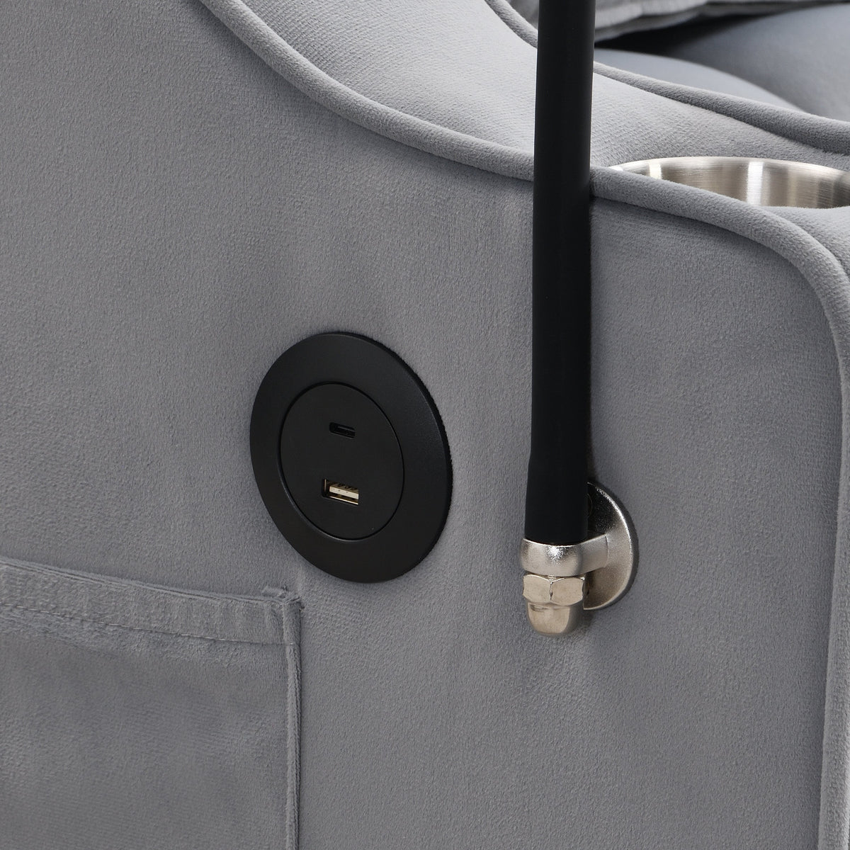 Modern Velvet Sleeper Loveseat with Pullout Bed and USB Ports - Light Gray, photo 13 of 20