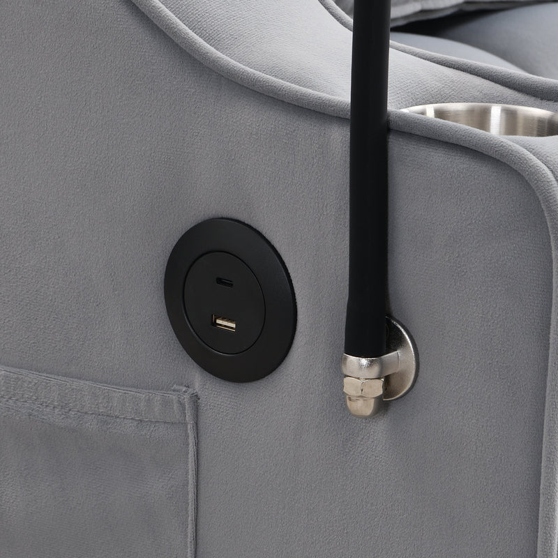 Modern Velvet Sleeper Loveseat with Pullout Bed and USB Ports - Light Gray, photo 13 of 20