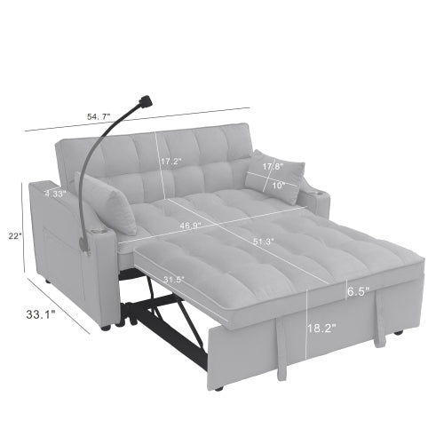 Modern Velvet Sleeper Loveseat with Pullout Bed and USB Ports - Light Gray, photo 19 of 20