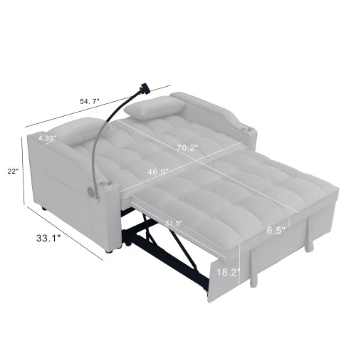 Modern Velvet Sleeper Loveseat with Pullout Bed and USB Ports - Light Gray, photo 20 of 20