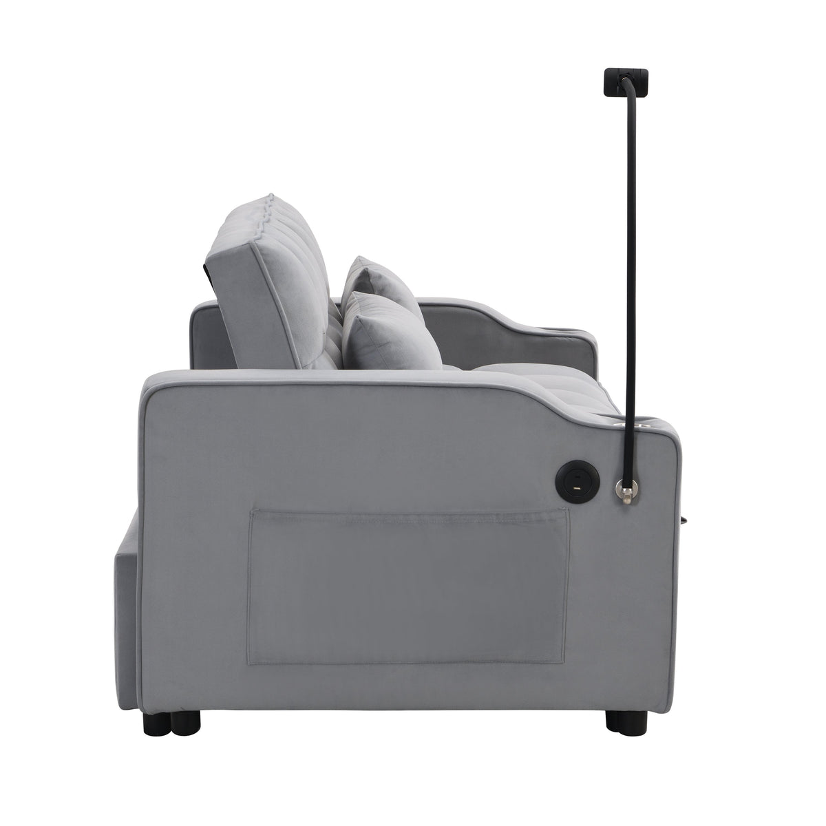 Modern Velvet Sleeper Loveseat with Pullout Bed and USB Ports - Light Gray, photo 5 of 20