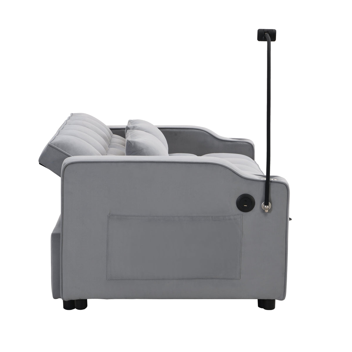 Modern Velvet Sleeper Loveseat with Pullout Bed and USB Ports - Light Gray, photo 6 of 20