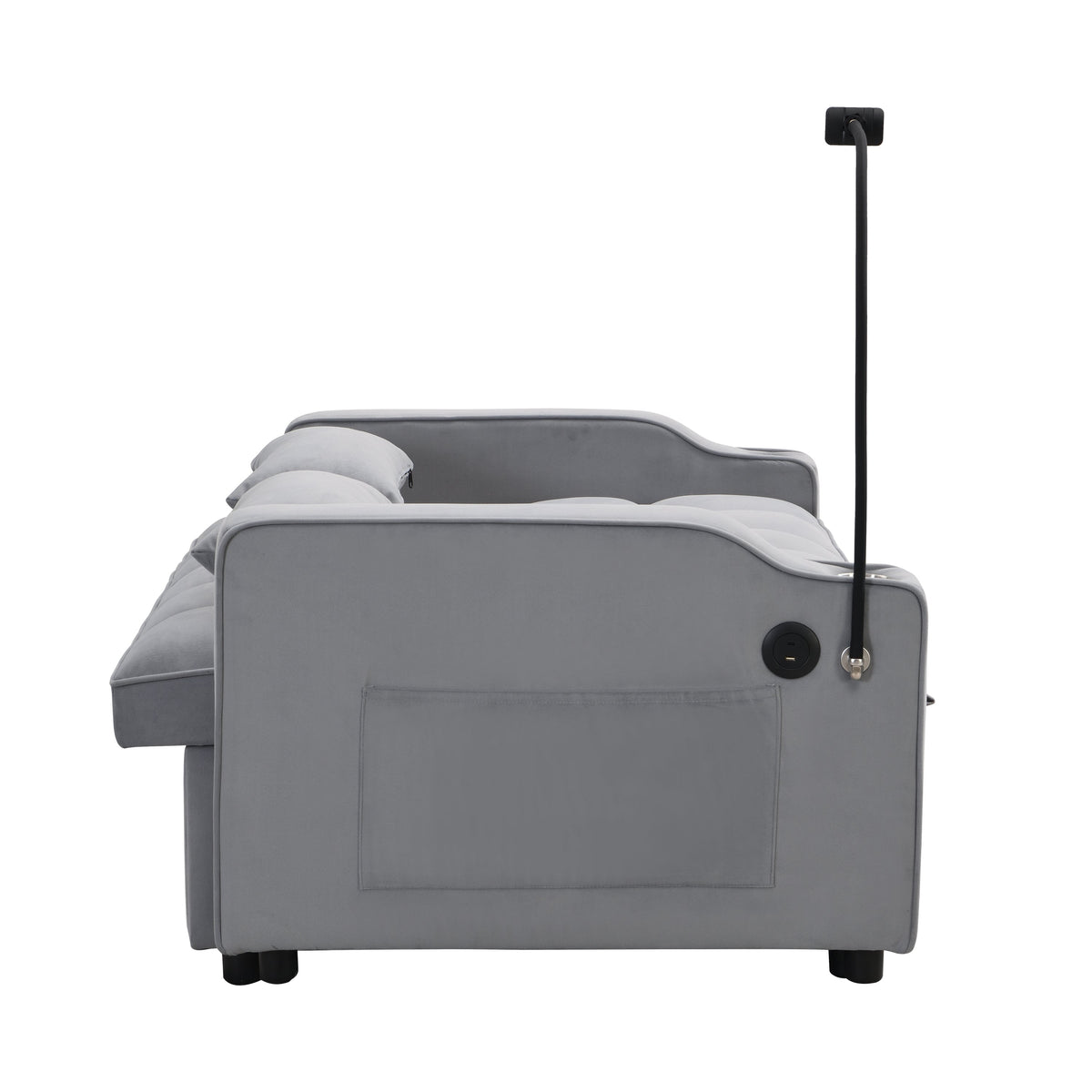 Modern Velvet Sleeper Loveseat with Pullout Bed and USB Ports - Light Gray, photo 7 of 20