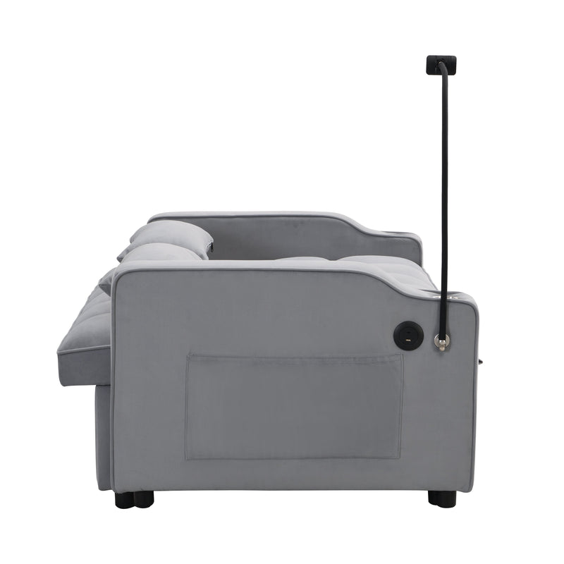 Modern Velvet Sleeper Loveseat with Pullout Bed and USB Ports - Light Gray, photo 7 of 20